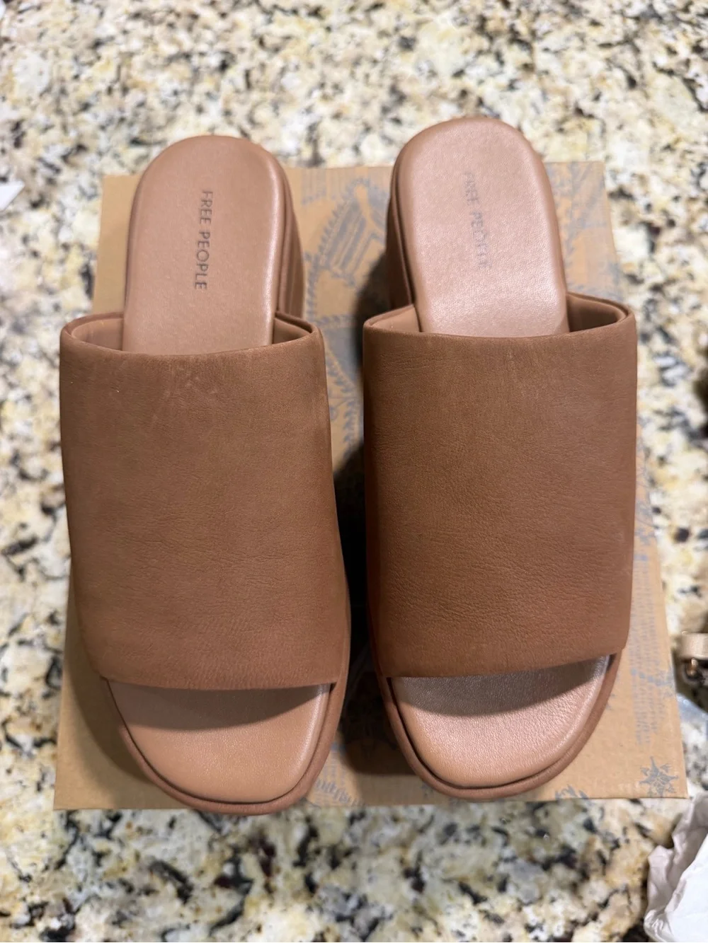 Free People Tan Suede Platform Slide Sandals